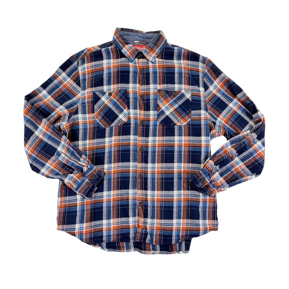 Coleman Button Down Shirt Mens XXL Blue Orange Plaid Long Sleeve Flannel